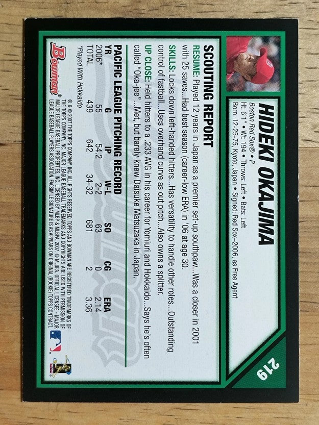 2007 Bowman #219 Hideki Okajima RC (NM)