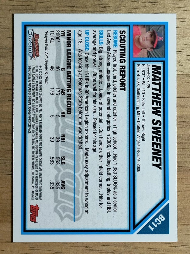 2007 Bowman Chrome Prospects #BC11 Matthew Sweeney