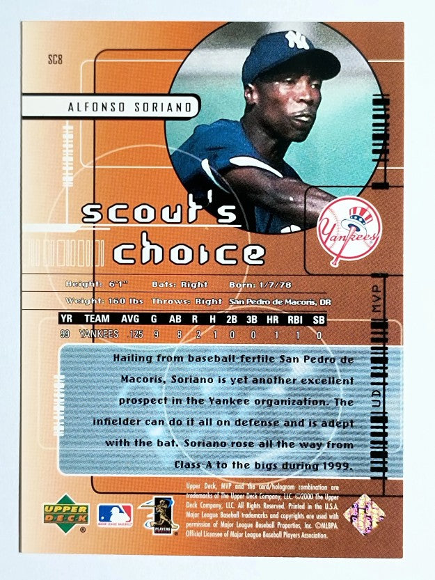 2000 Upper Deck MVP Scout's Choice #SC8 Alfonso Soriano