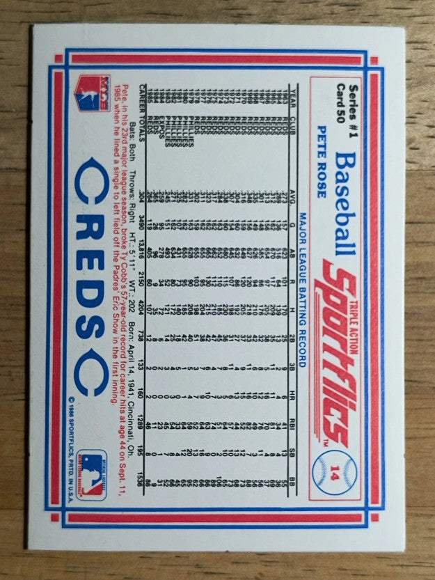1986 Sportflics #50 Pete Rose
