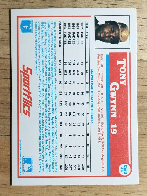 1987 Sportflics #31 Tony Gwynn