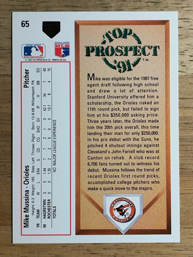 1991 Upper Deck #65 Mike Mussina RC