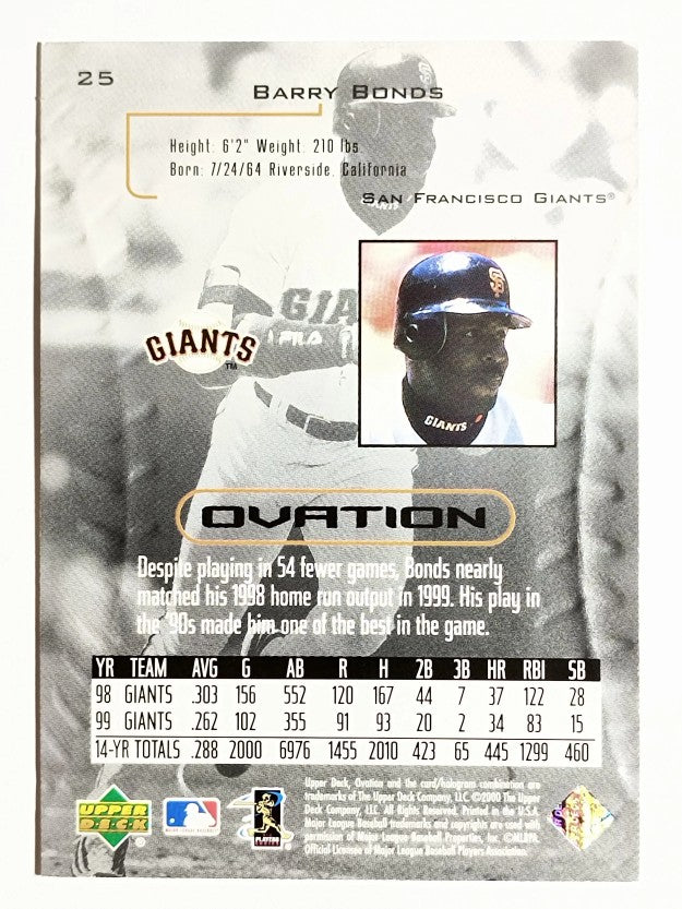 2000 Upper Deck Ovation #25 Barry Bonds
