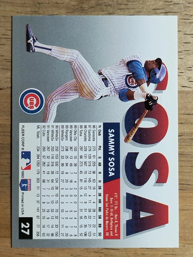 1993 Fleer #27 Sammy Sosa