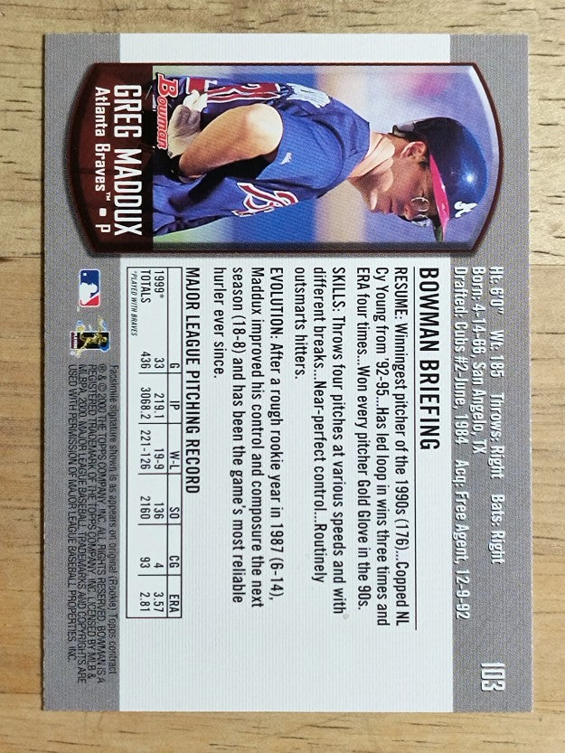 2000 Bowman #103 Greg Maddux