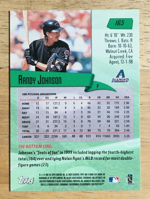 2000 Stadium Club Chrome #165 Randy Johnson