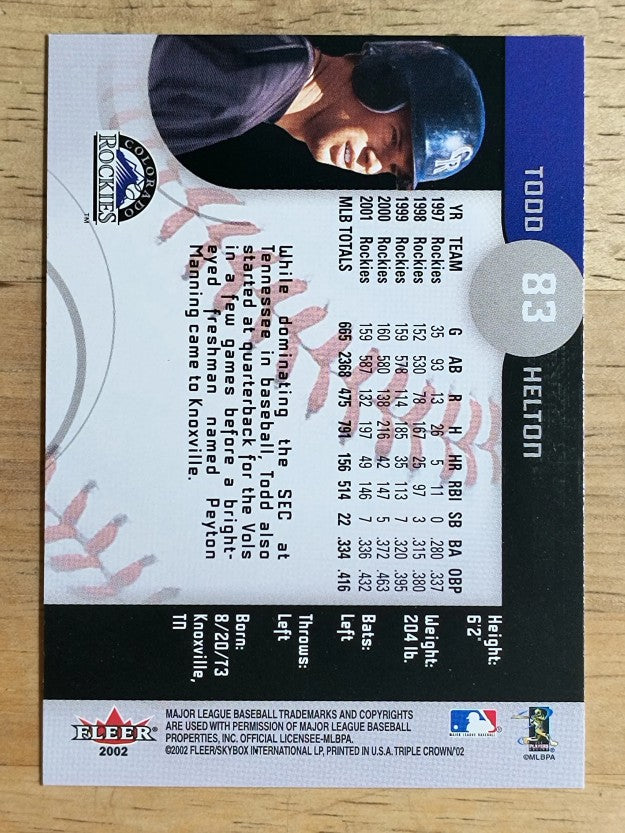 2002 Fleer Triple Crown #83 Todd Helton