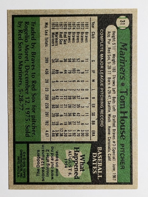 1979 Topps #31 Tom House DP (EX)