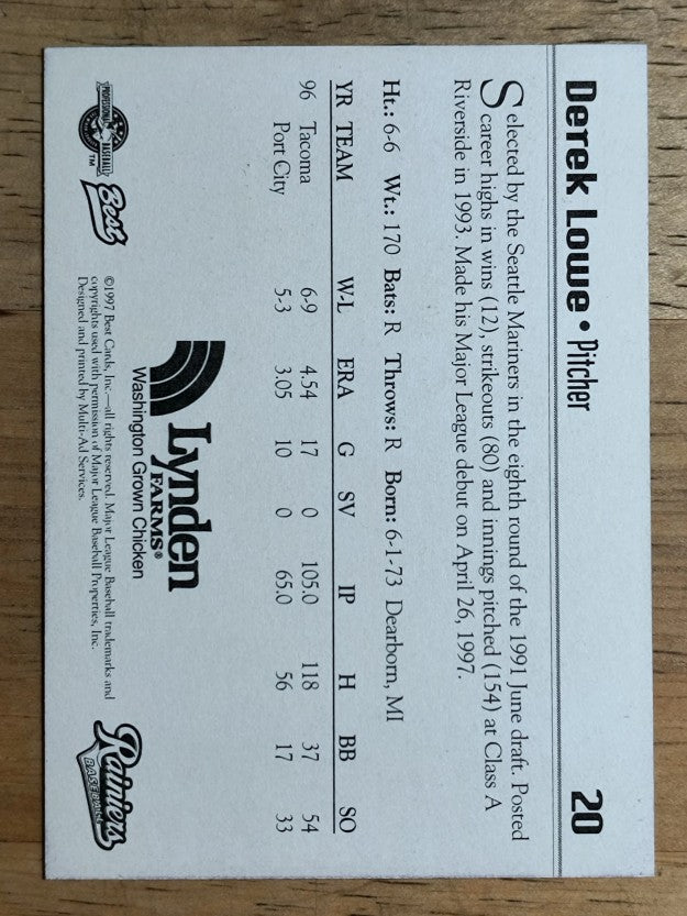 1997 Tacoma Rainiers Best #20 Derek Lowe
