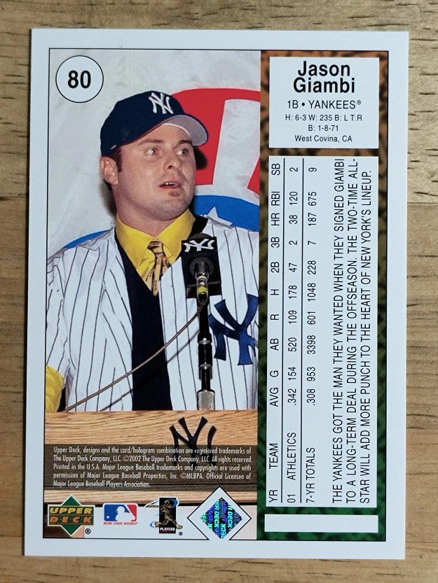 2002 UD Authentics #80 Jason Giambi Yankees