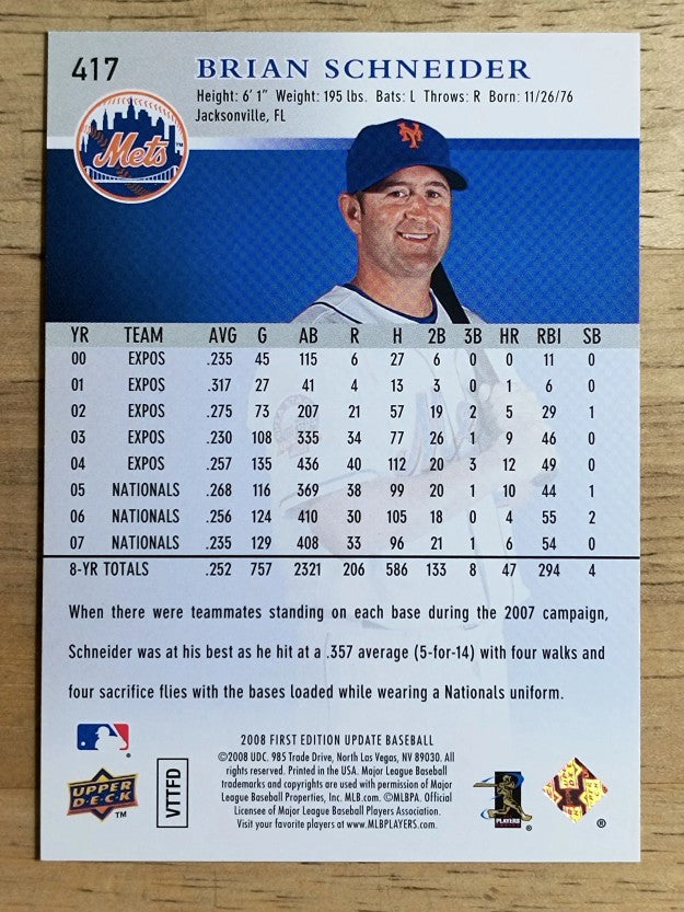 2008 Upper Deck First Edition #417 Brian Schneider