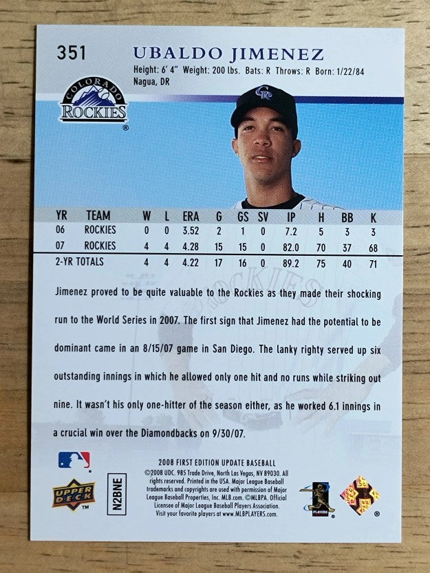 2008 Upper Deck First Edition #351 Ubaldo Jimenez