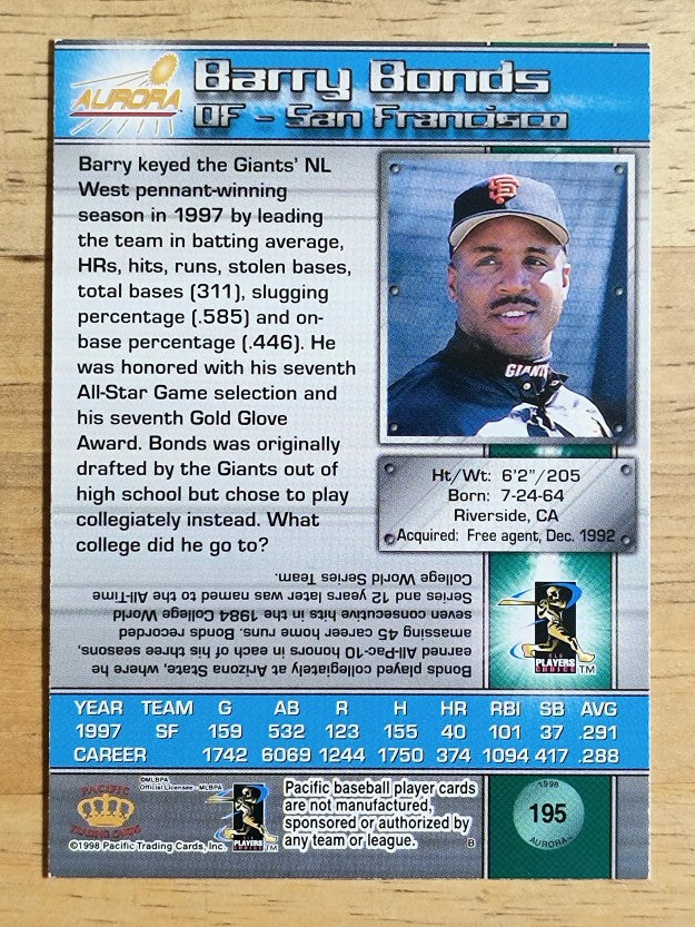 1998 Aurora #195 Barry Bonds (NM)