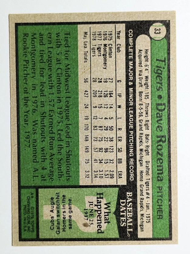 1979 Topps #33 Dave Rozema (VGEX)