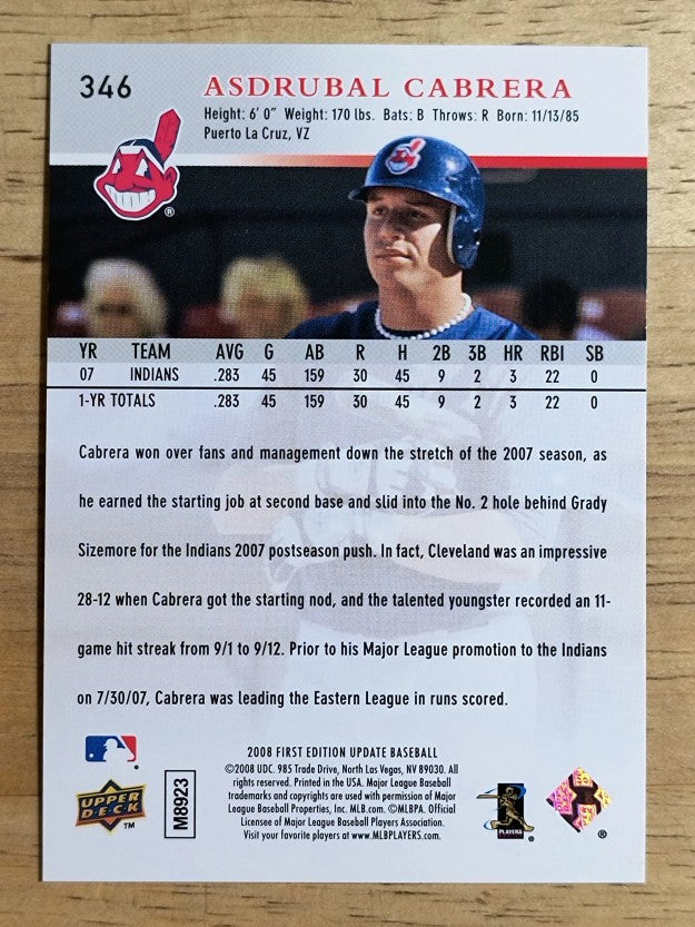 2008 Upper Deck First Edition #346 Asdrubal Cabrera