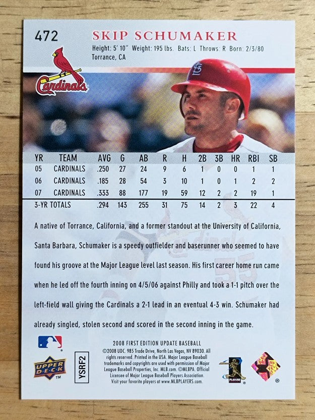 2008 Upper Deck First Edition #472 Skip Schumaker