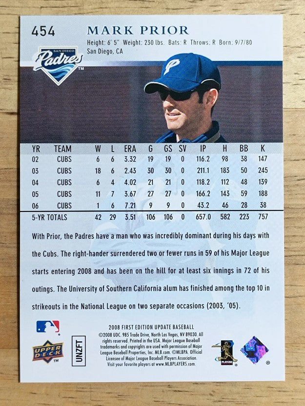 2008 Upper Deck First Edition #454 Mark Prior