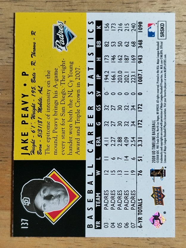 2008 Upper Deck Timeline #137 Jake Peavy 94 ATH