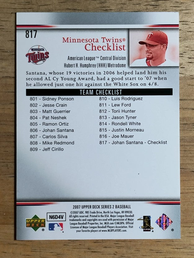 2007 Upper Deck #817 Johan Santana CL