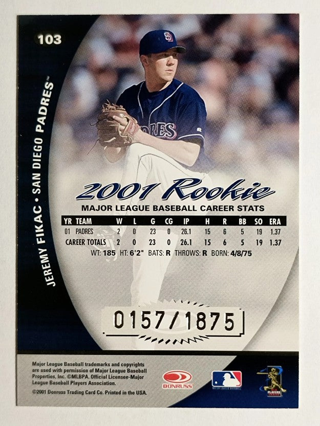 2001 Donruss Class of 2001 #103 Jeremy Fikac/1875 RC