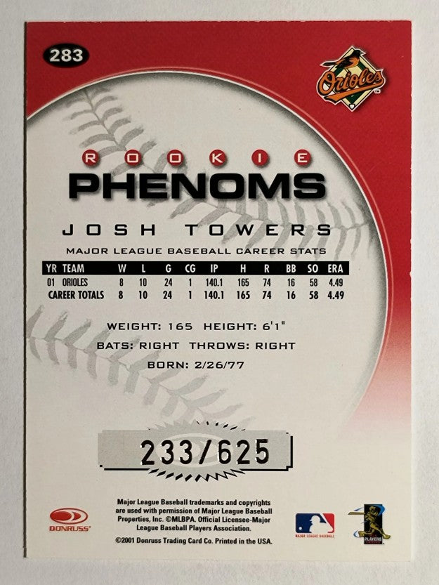 2001 Donruss Class of 2001 #283 Josh Towers PH/525 RC