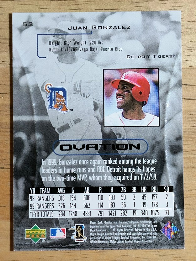 2000 Upper Deck Ovation #53 Juan Gonzalez