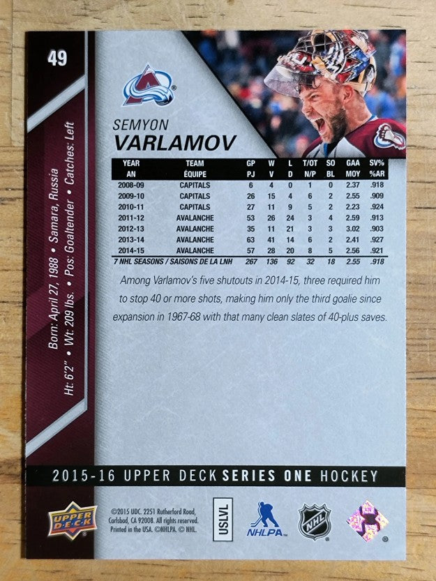 2015-16 Upper Deck #49 Semyon Varlamov