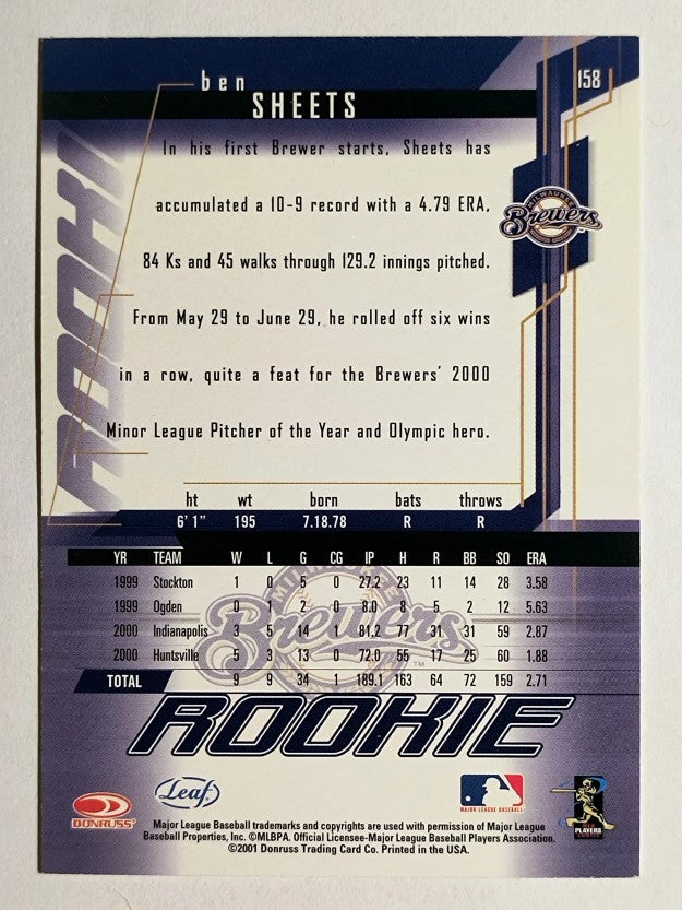 2001 Leaf Rookies and Stars #158 Ben Sheets