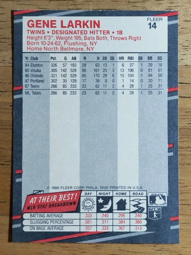 1988 Fleer #14 Gene Larkin RC