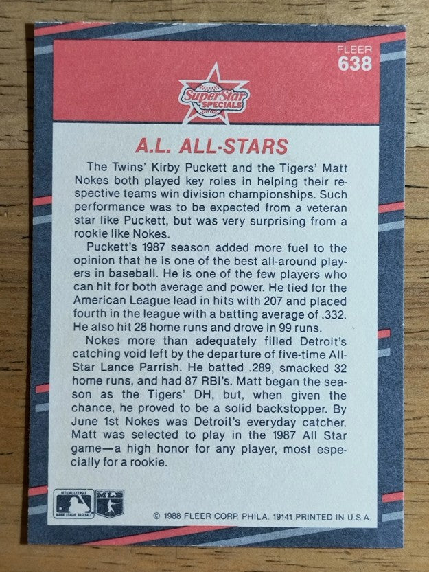 1988 Fleer #638 Matt Nokes/Kirby Puckett