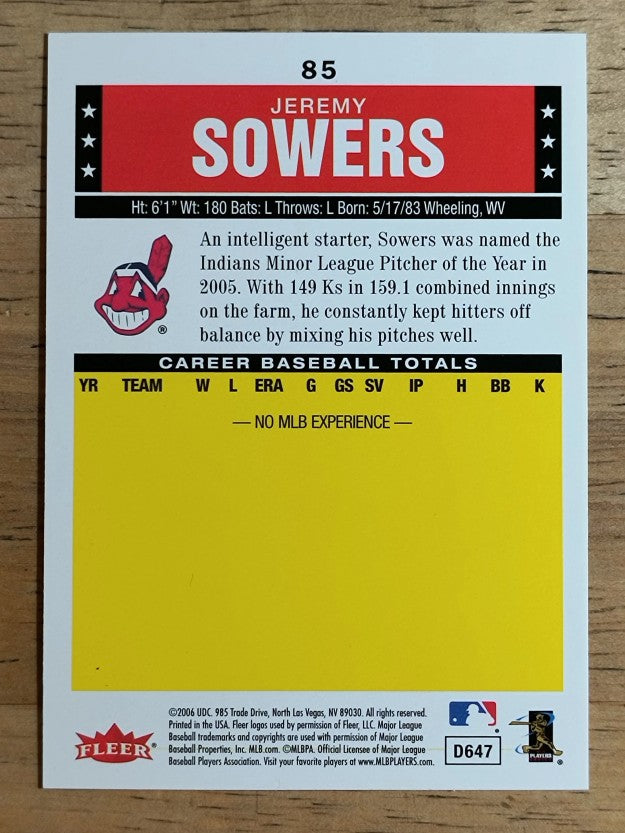 2006 Fleer Tradition #85 Jeremy Sowers