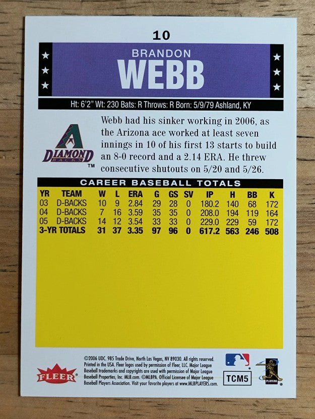 2006 Fleer Tradition #10 Brandon Webb
