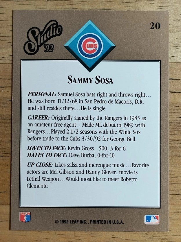 1992 Studio #20 Sammy Sosa