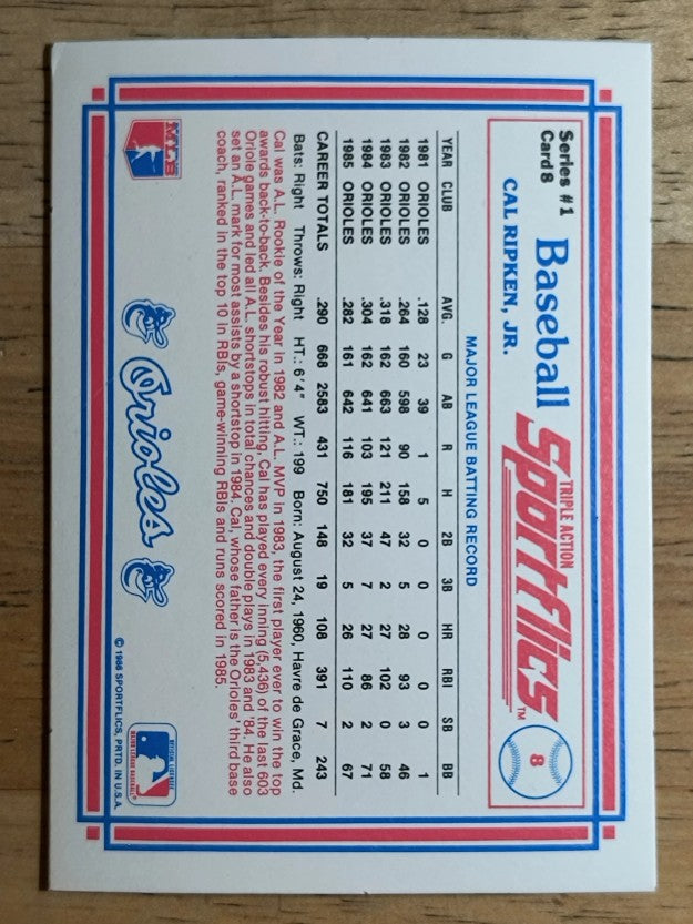 1986 Sportflics #8 Cal Ripken