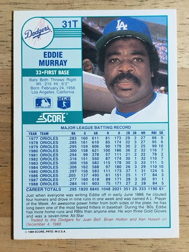 1989 Score Rookie/Traded #31T Eddie Murray