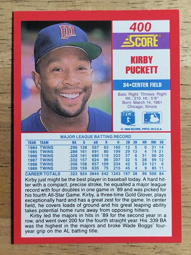1990 Score #400 Kirby Puckett