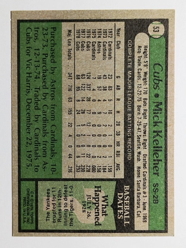1979 Topps #53 Mick Kelleher (EX)