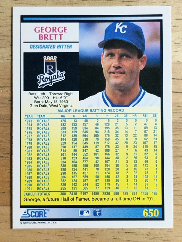 1992 Score #650 George Brett