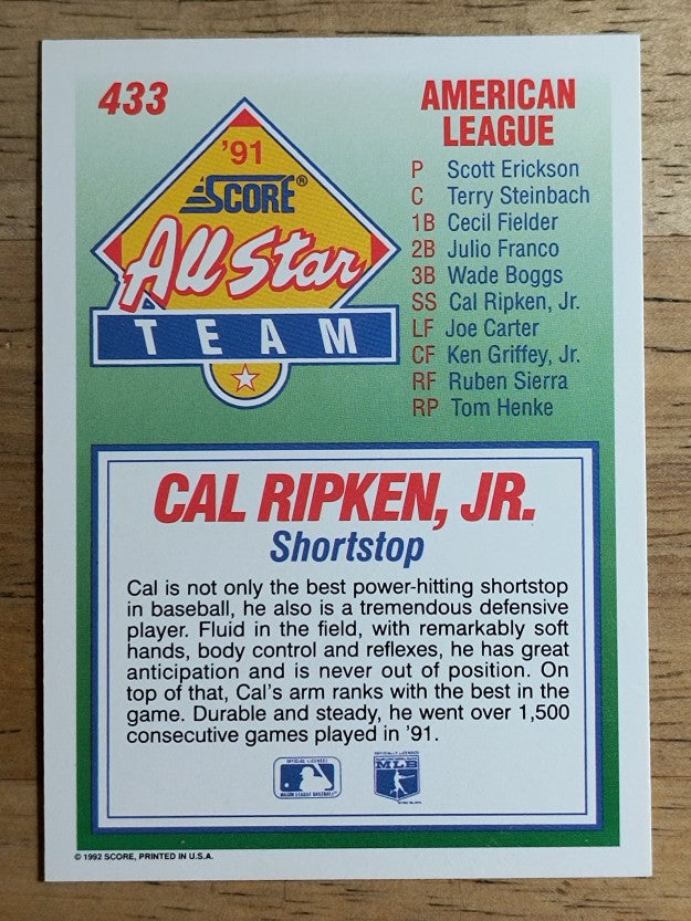 1992 Score #433 Cal Ripken AS