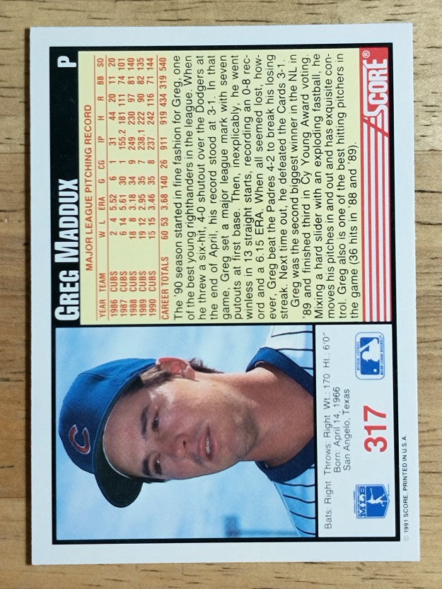 1991 Score #317 Greg Maddux