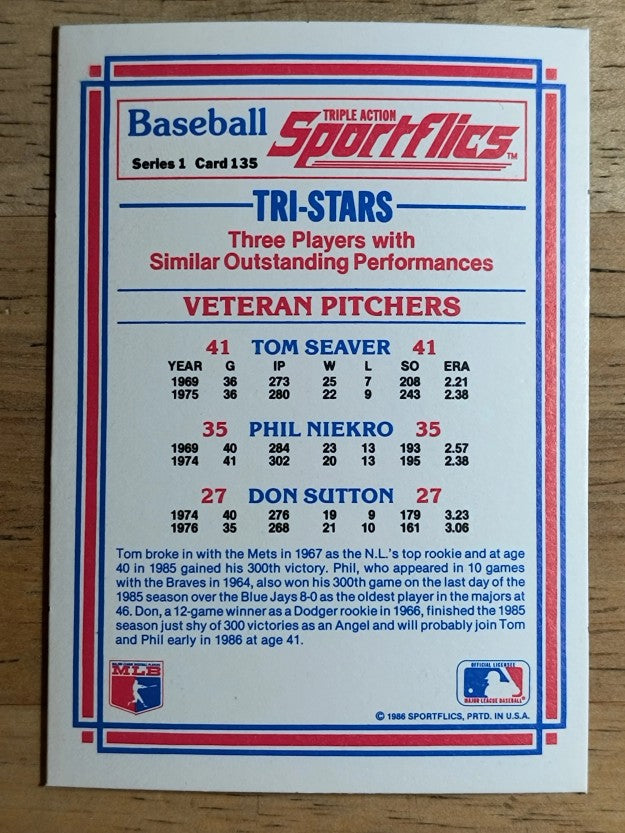 1986 Sportflics #135 Phil Niekro/Tom Seaver/Don Sutton