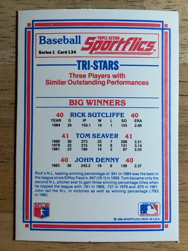 1986 Sportflics #134 John Denny/Tom Seaver/Rick Sutcliffe