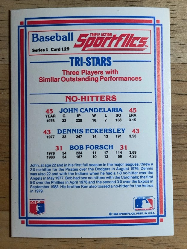 1986 Sportflics #129 Bob Forsch/Dennis Eckersley/John Candelaria