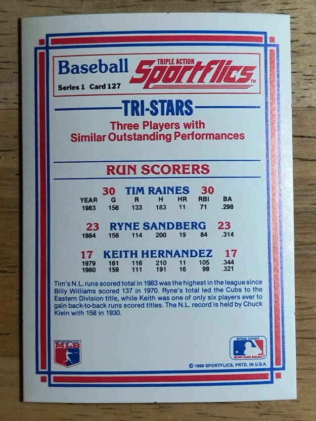 1986 Sportflics #127 Tim Raines/Ryne Sandberg/Keith Hernandez