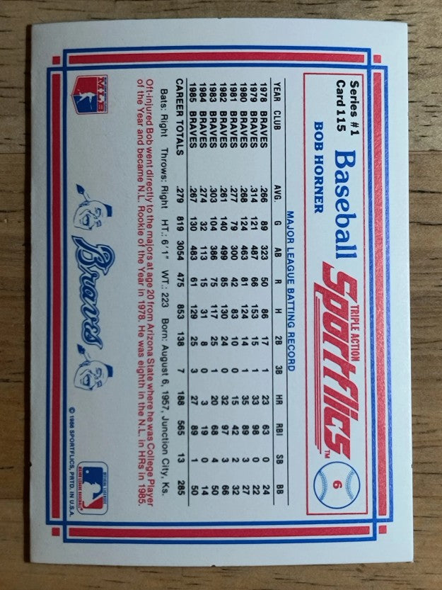 1986 Sportflics #115 Bob Horner