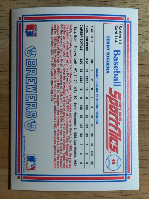 1986 Sportflics #114 Teddy Higuera