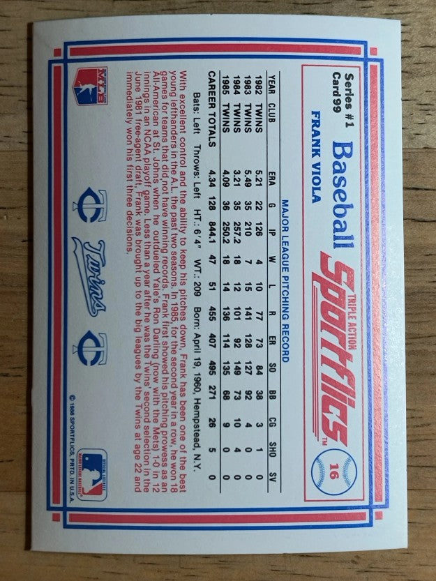 1986 Sportflics #99 Frank Viola