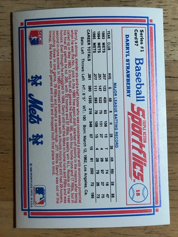 1986 Sportflics #97 Darryl Strawberry