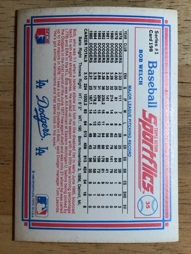 1986 Sportflics #198 Bob Welch