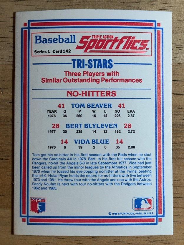 1986 Sportflics #142 Vida Blue/Bert Blyleven/Tom Seaver